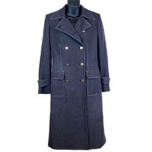 Ann Klein Black soft denim trench coat, SZ 4 lined Good distressed condition